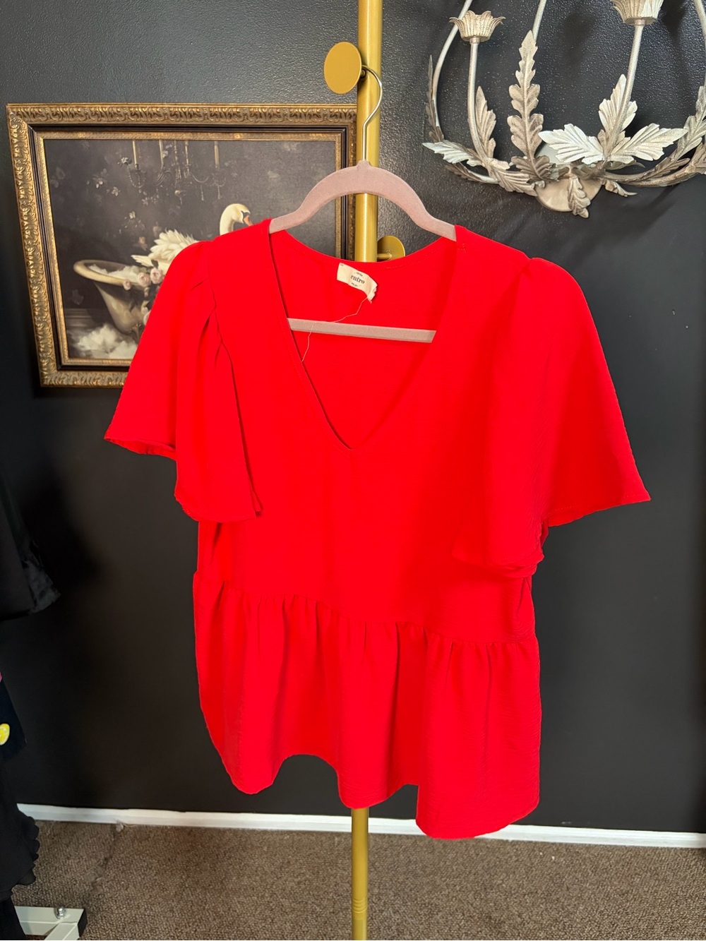 entro Red V-Neck Peplum Tunic Top